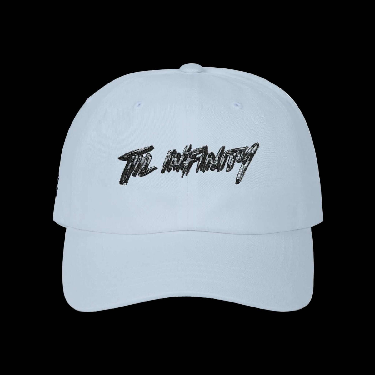 Til Infinity "Eight Senses" Cap in pale blue cotton twill, with a curved brim and black script logo embroidered on the front.